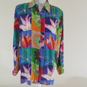 Piano Silk  Blouse Size Large multicolor